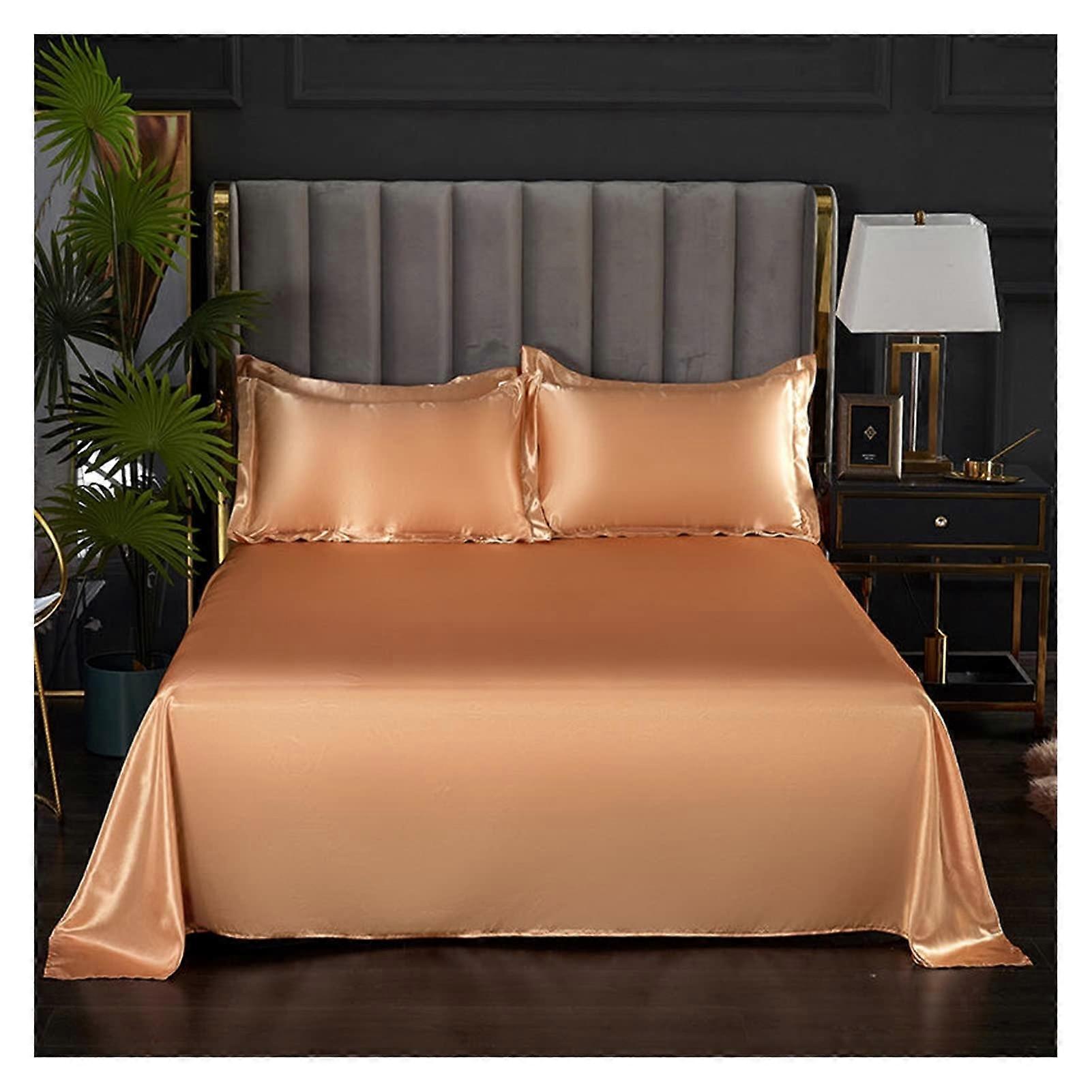 Bed Sheet 1 Pc Summer Ice Cool Fabric Flat Satin Smooth  Sheet For Double Bedding No Pillowcase Included