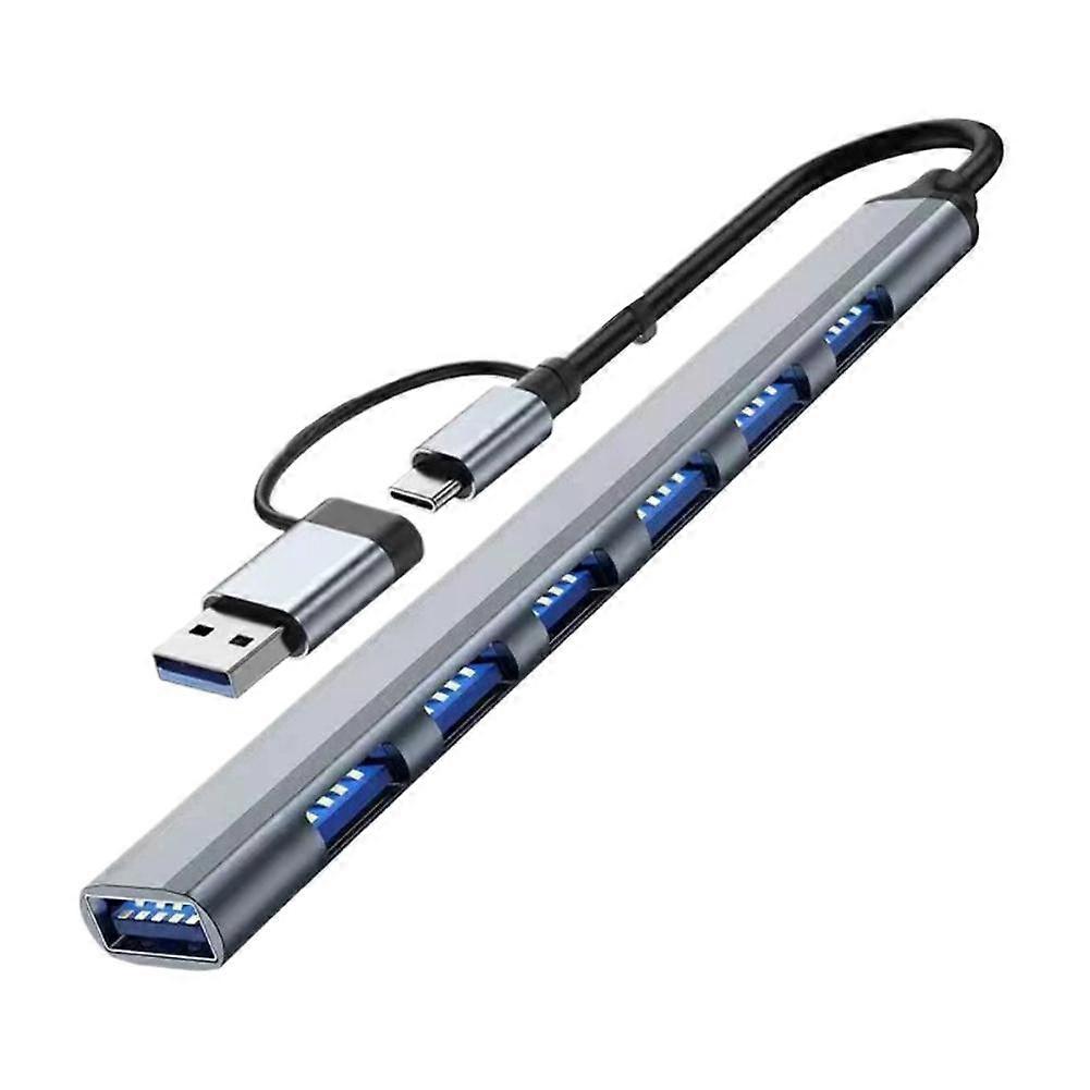 7-Port USB 3.0 Hub with Gigabit Ethernet, Fast Charging and HDMI - Compact Gray Multi-Port Expander for Home Office and Travel