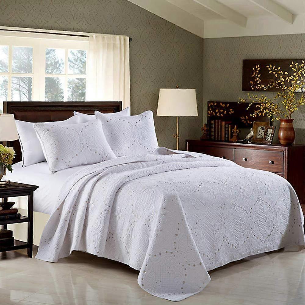 Quilted Cotton Bedspread Set Lightweight Embossed Comforter with 2 Pillow Shams, 230x250cm Ref: 2525