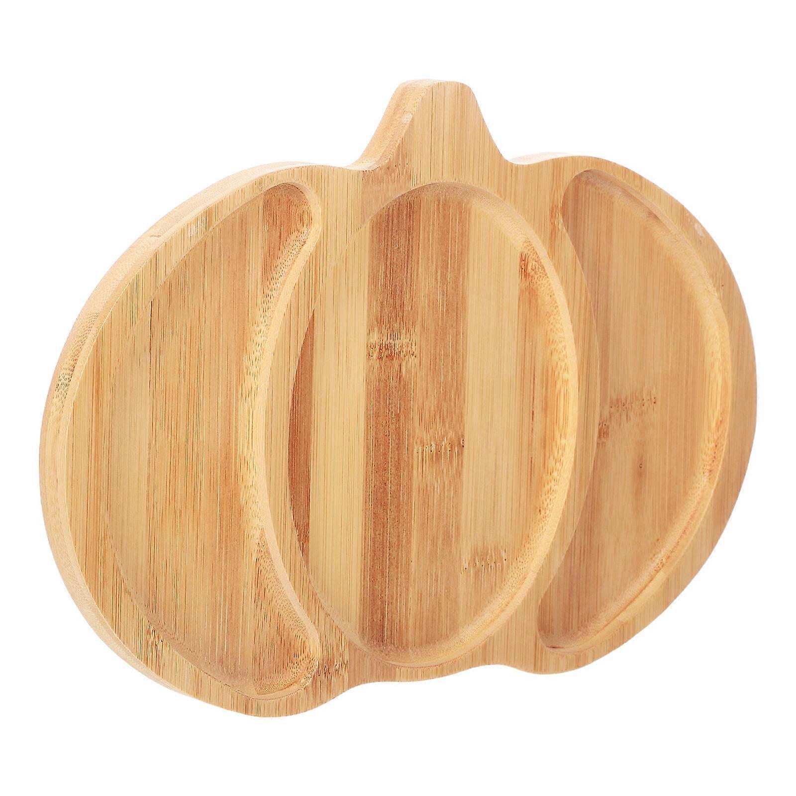 Wooden Pumpkin Serving Tray for Thanksgiving with 3 Sections
