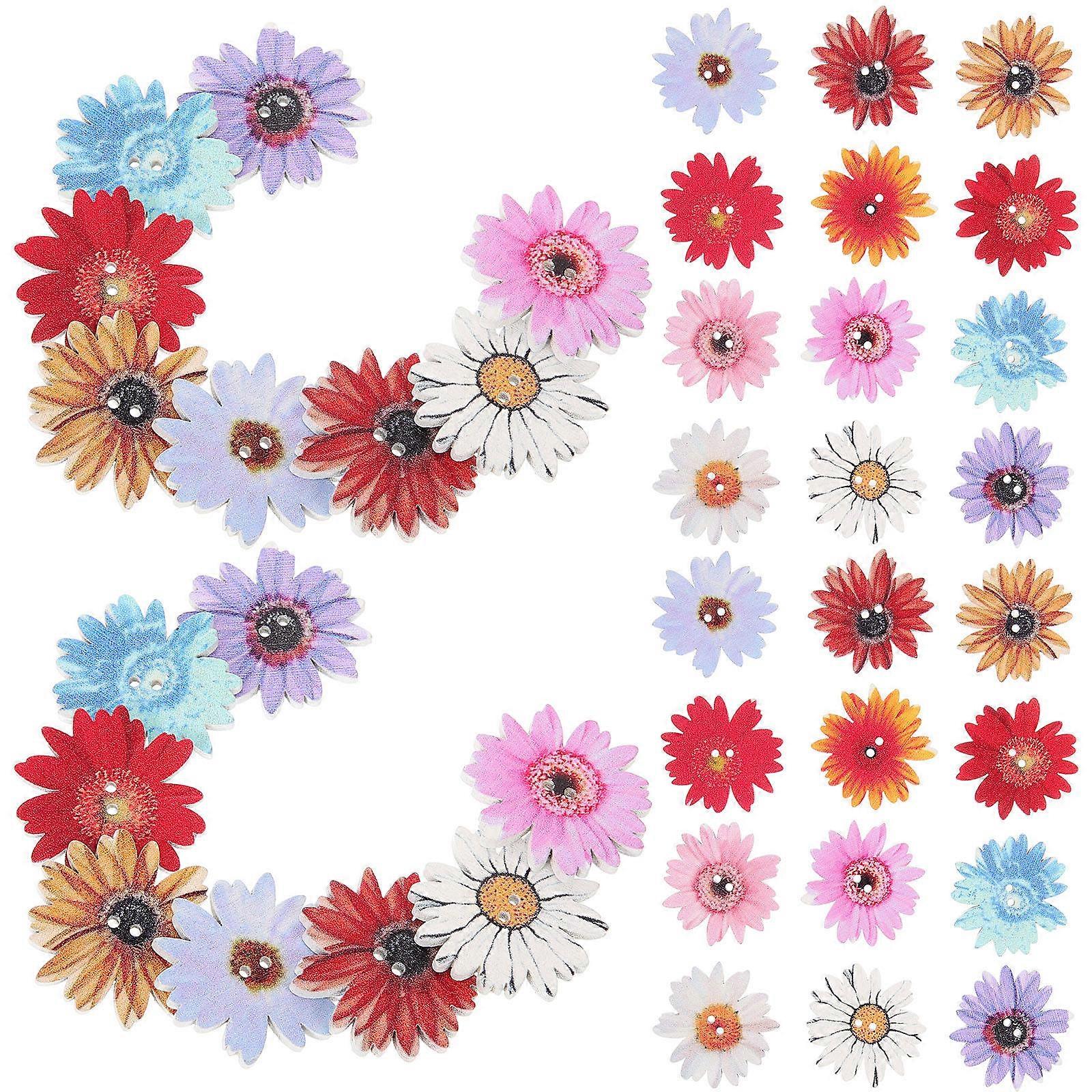 50Pcs Wooden Crafts Buttons Flower Shaped Buttons DIY Buttons for Crafting Wooden Daisy Buttons