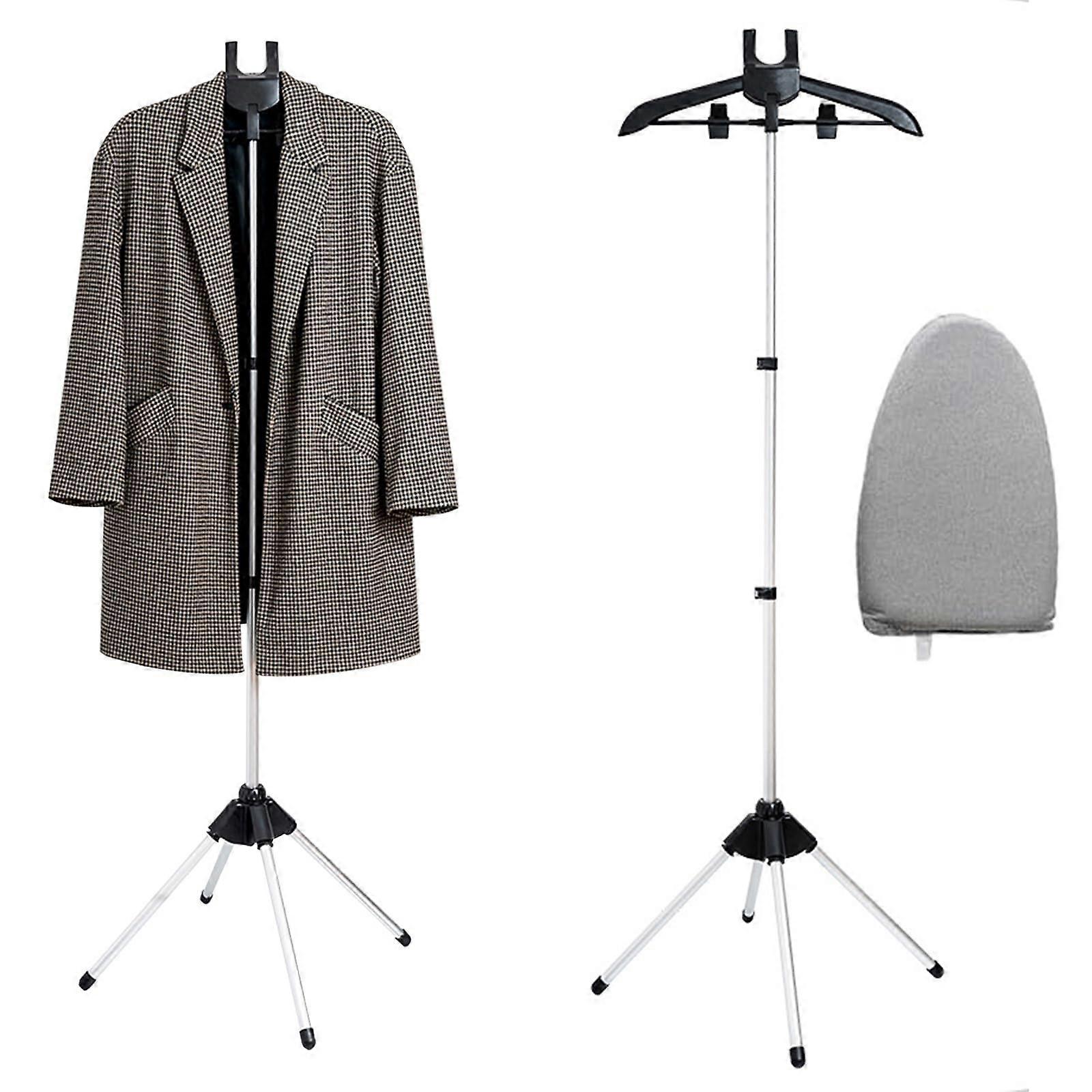 Clothes Steamer Stand with Folding Telescopic Garment Hanger and Drying Rack, Ironing Gloves, Black