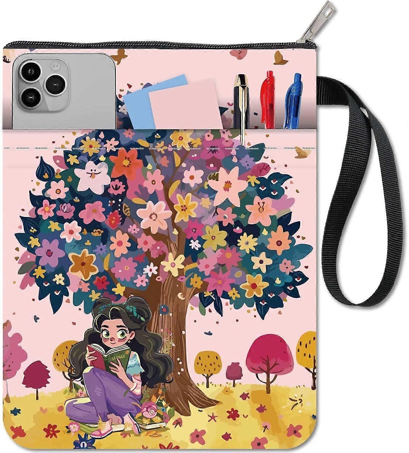 Tree Book Covers Flower Butterfly Reader Book Sleeve for Paperbacks Washable Fabric Cloth Book Pouch with Zipper and Extra Sleeve Pocket for Books Lov