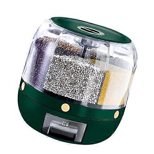 Cereal Dispenser Rotating With 6 Removable Bins Multipurpose Grains Storage Container Sealed Dry Cereal Green 25 cm