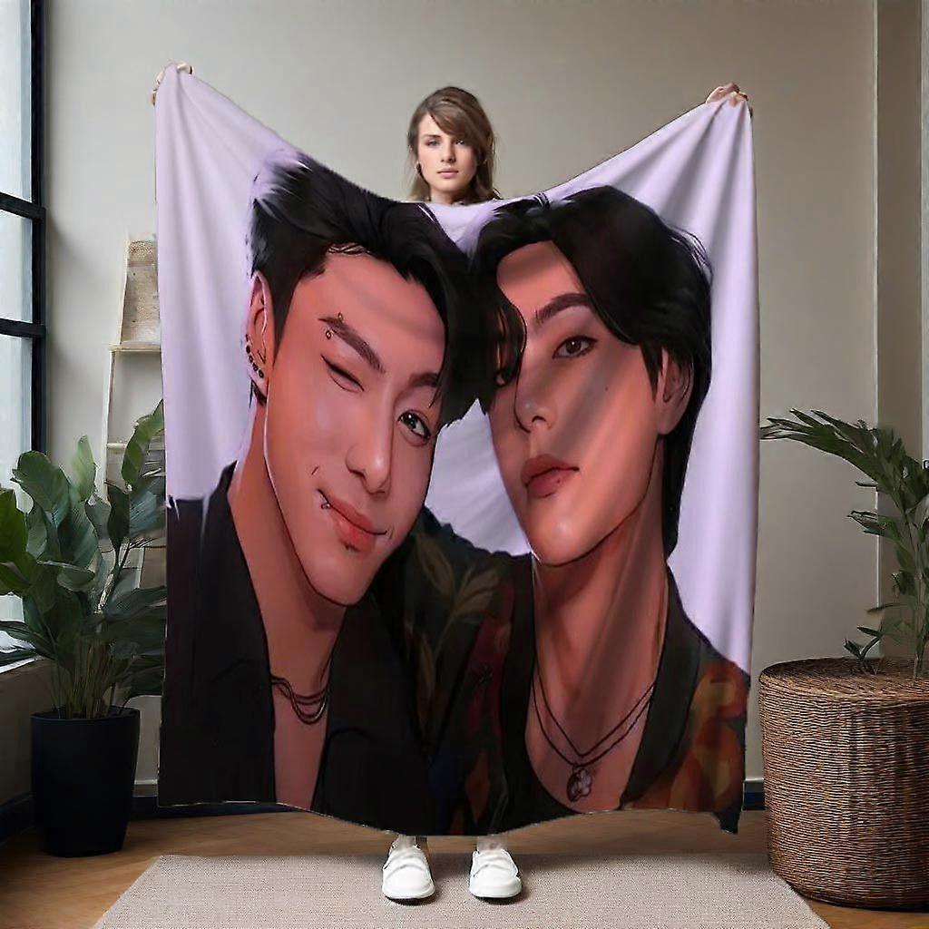 K-Pop Idol Hand-Drawn Version Flannel Throw Blanket - Comfortable and Soft, Versatile for All Seasons, Suitable for Sofa-QAZXC82