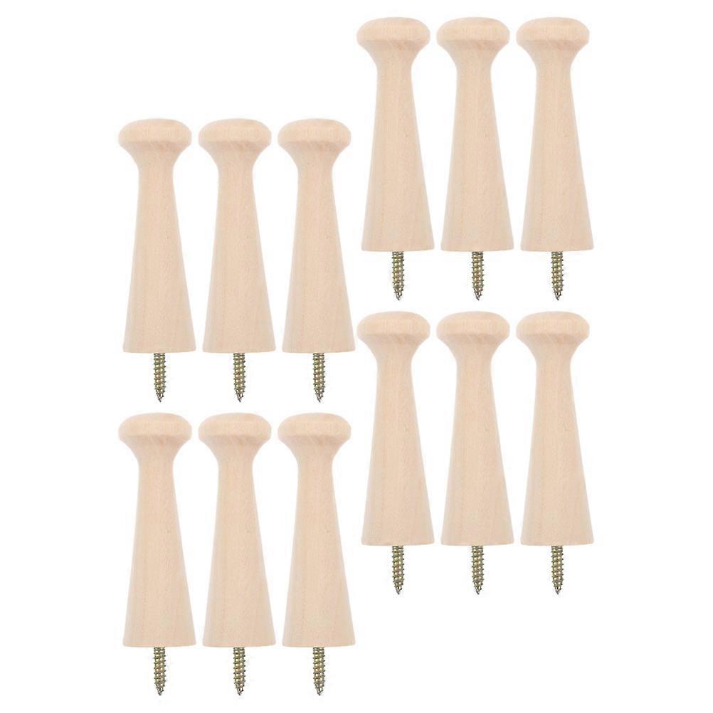 Solid Wood Wall Hooks for Hanging Clothes with Screw-on Design 12Pcs Beige