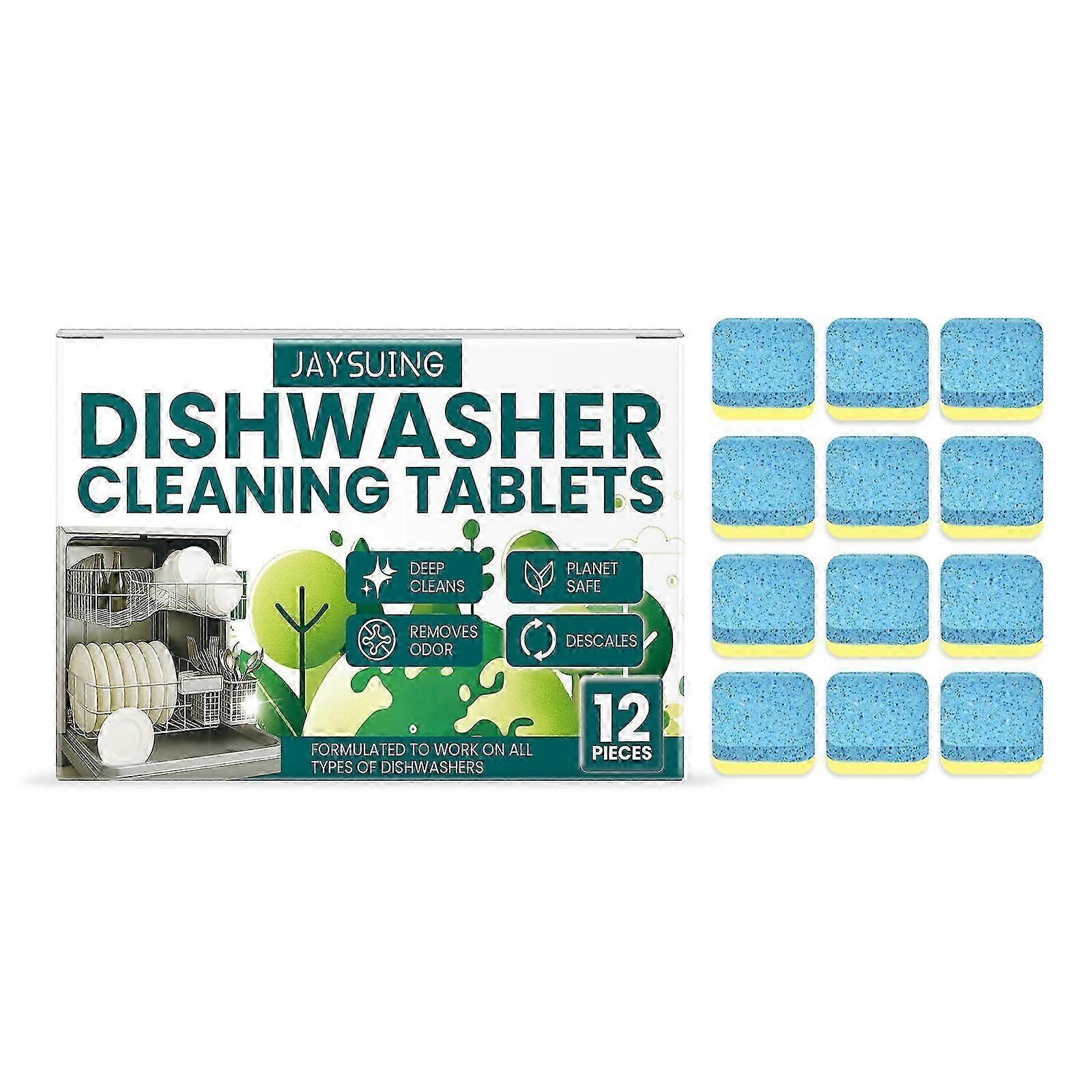 Powerful Dishwasher Cleaning Tablets - Removes Stains, Scale & Odor, 12 Pack
