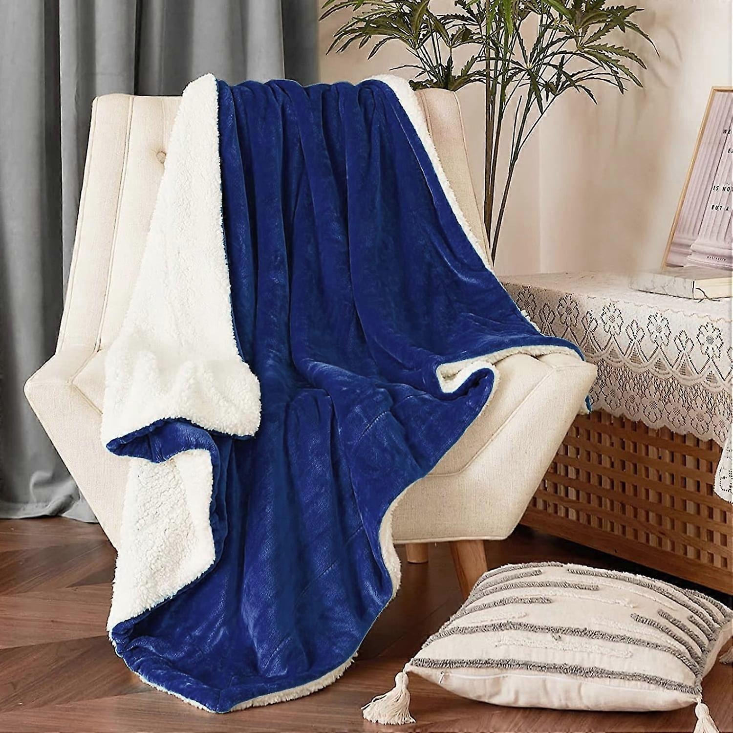 JML Bedding Sherpa Fleece Blanket Twin,Navy Warm Reversible Plush Fleece Couch Bed Blanket