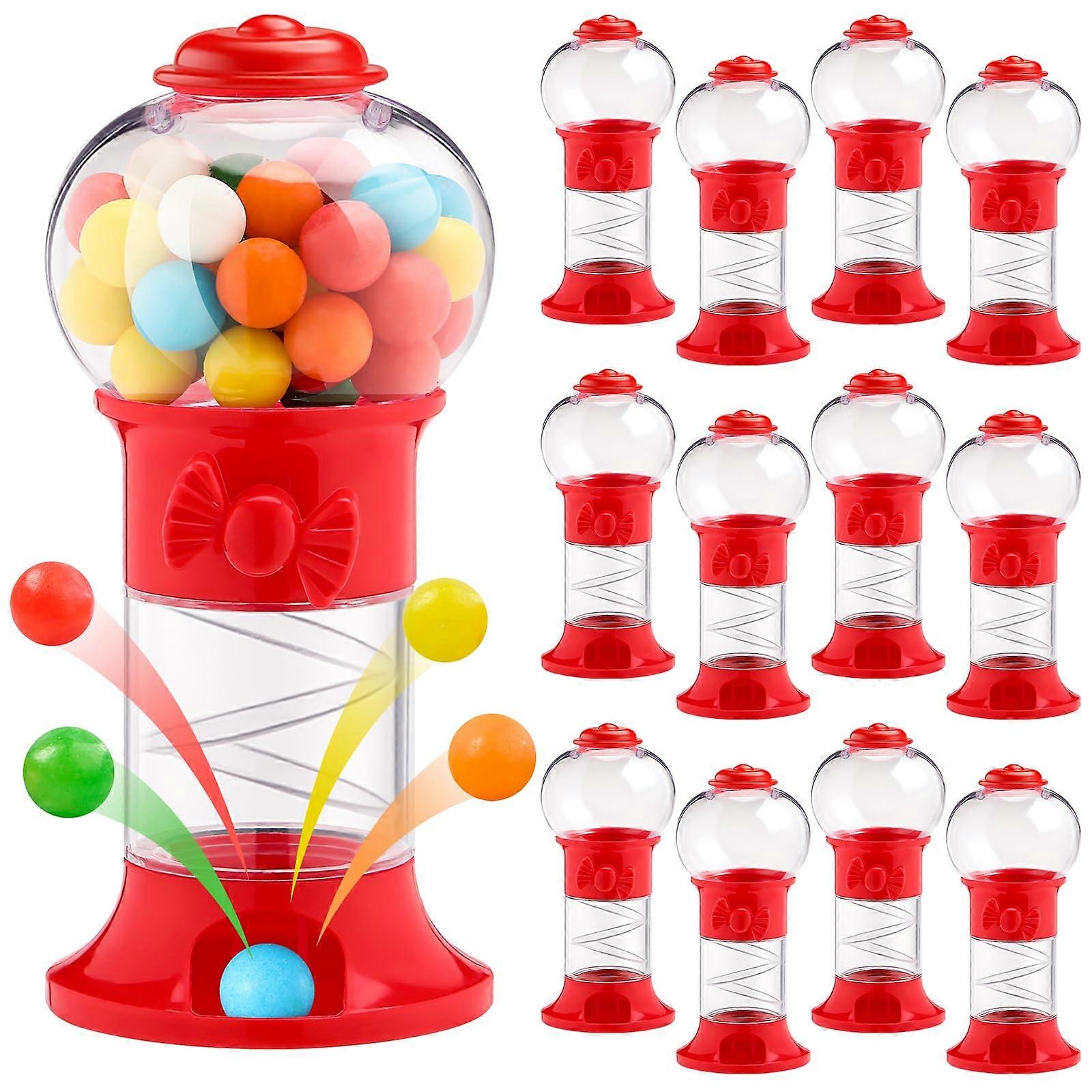 12 Pack Mini 5Inch Red Gumball Machine Candy Dispenser with Vivid Retro Design for Party Favors