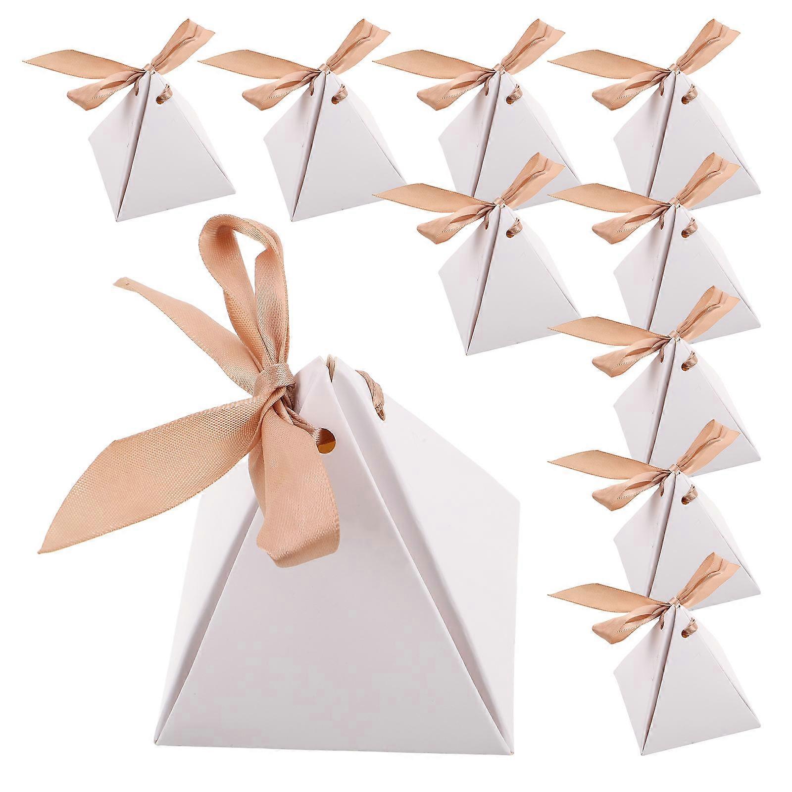 Wedding Triangle Candy Boxes for Favors 25Pcs Creative Paper Boxes with Ribbons