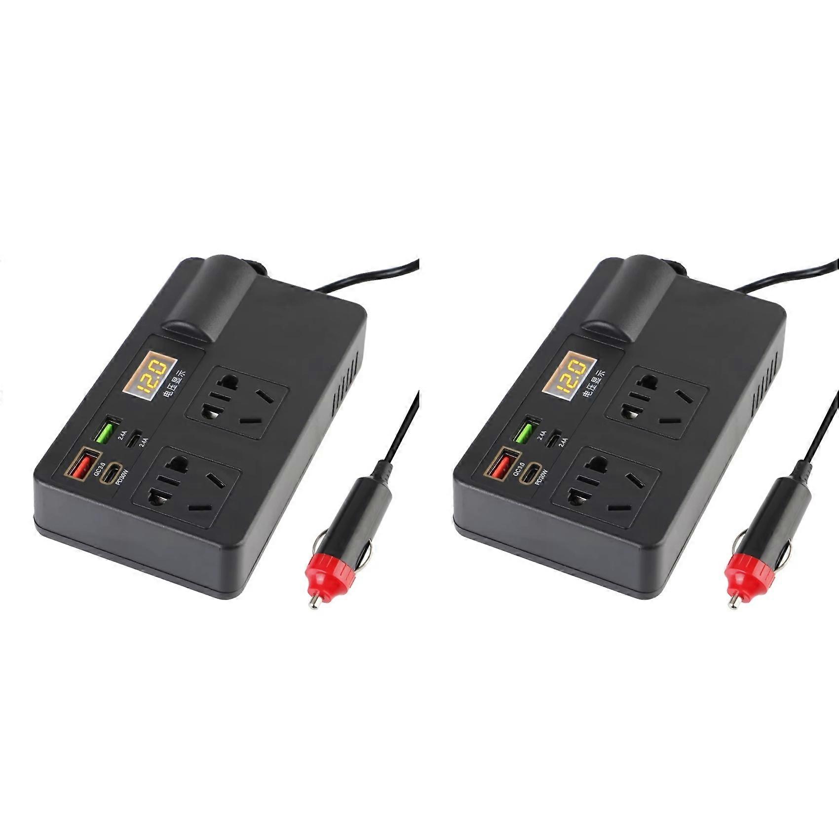 2X 12V/24V Car Inverter 200W DC to AC 220V with Converter Switch QC 3.0 USB/PD/Type-C Chargers Voltage Detection B