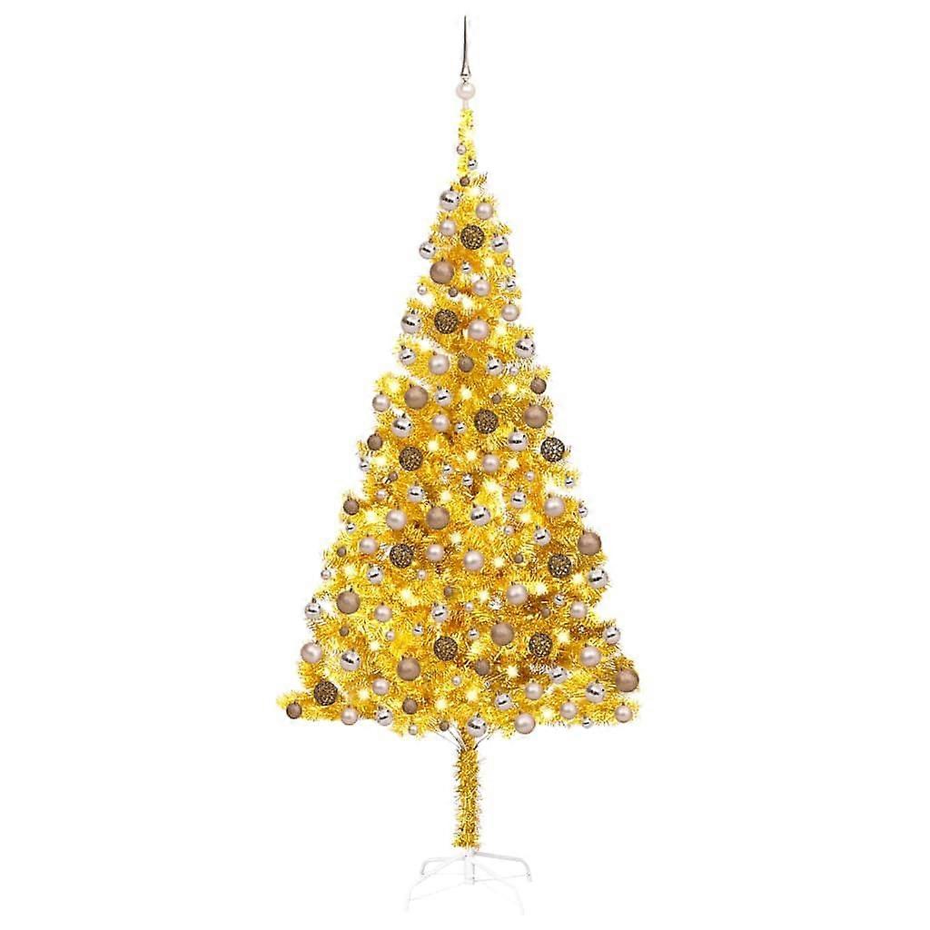 Artificial Christmas Tree 94.5 Inch Prelit Gold with LED Lights and Ornaments for Indoor Decor