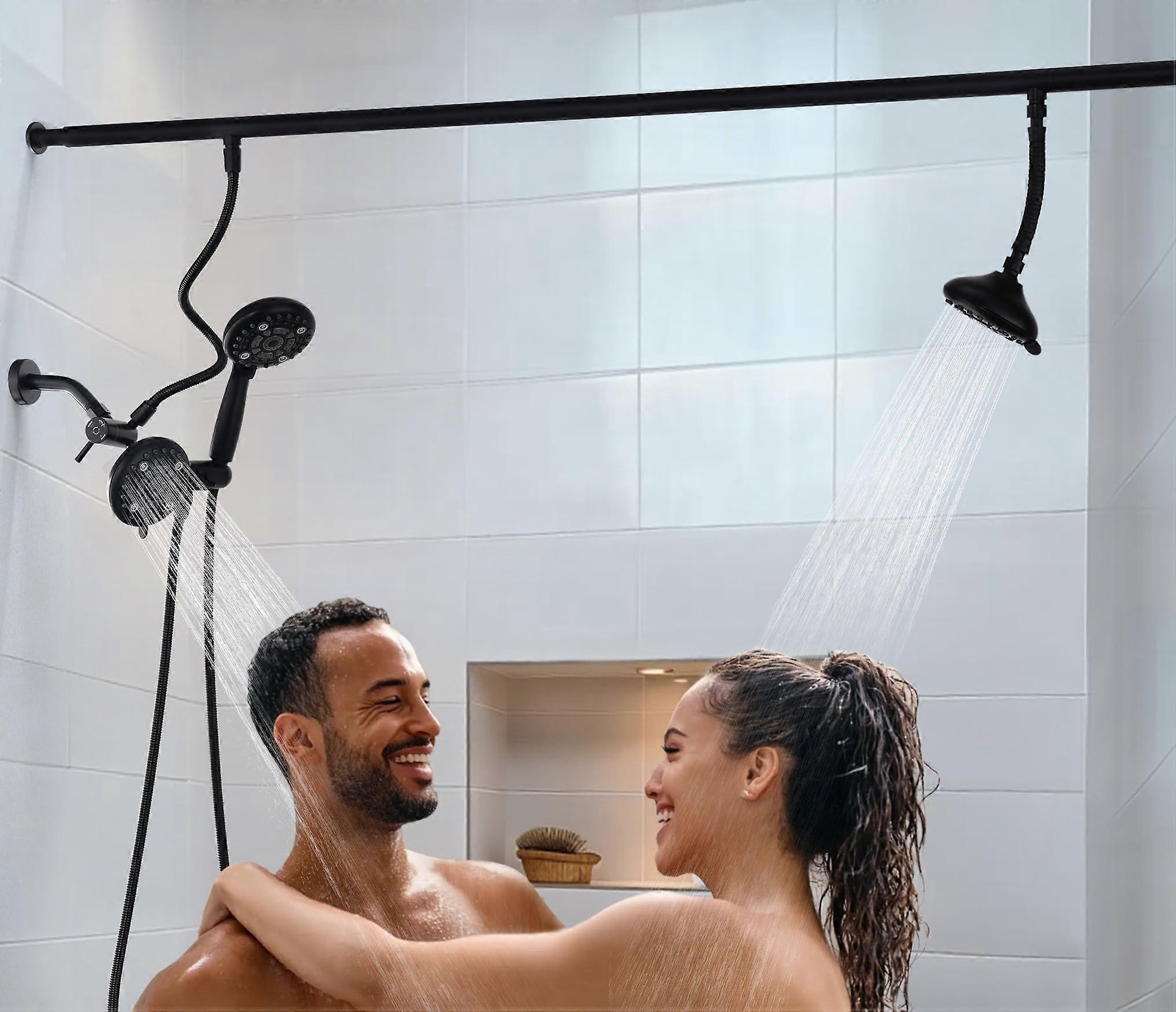 Dual Shower Head for Couples,  Pressure 3Mode Tandem Shower System with Extra Long Hose, Matte Black
