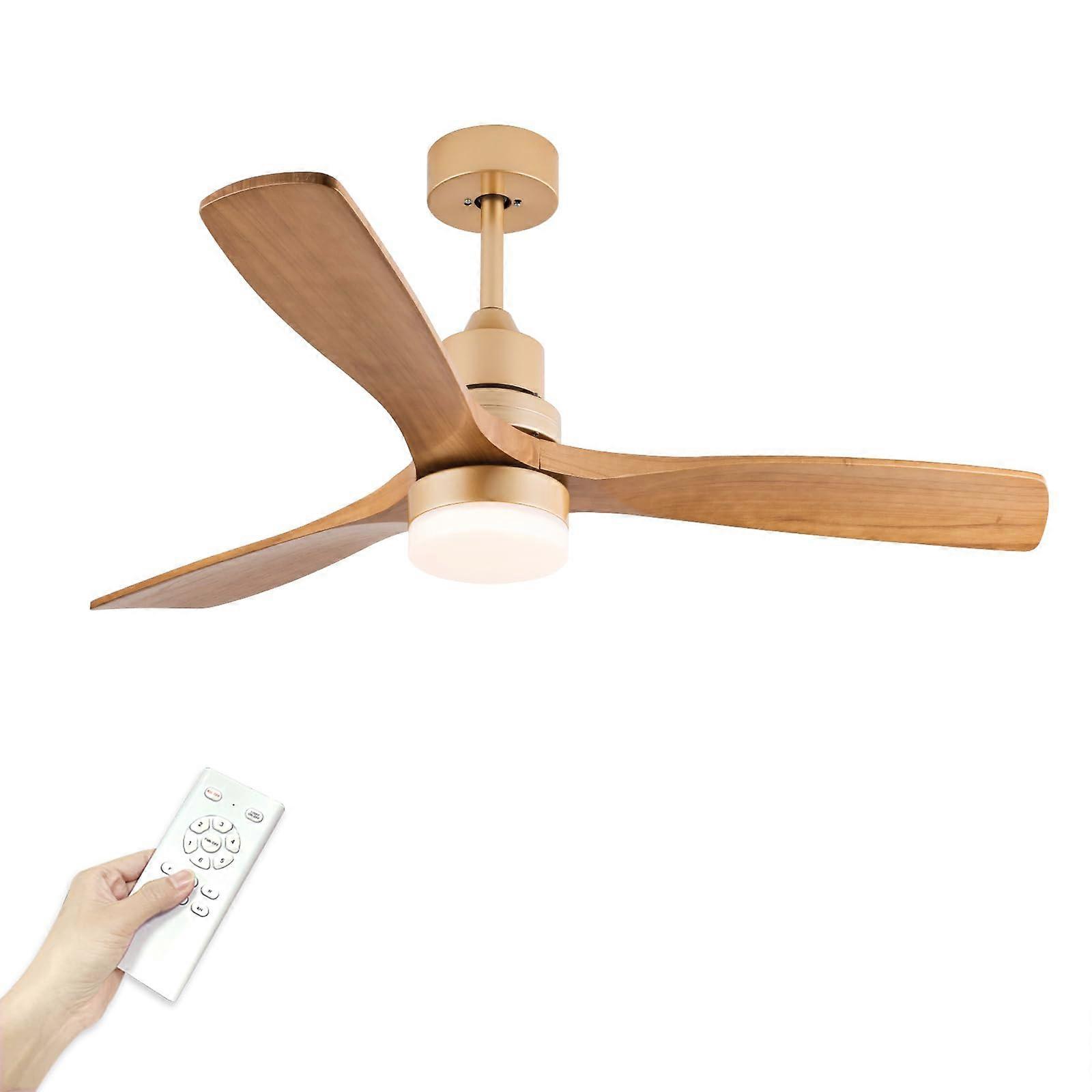 52 Inch Champagne Gold Ceiling Fan with Light, Solid Wood Blades, Quiet Reversible Motor, Remote Control
