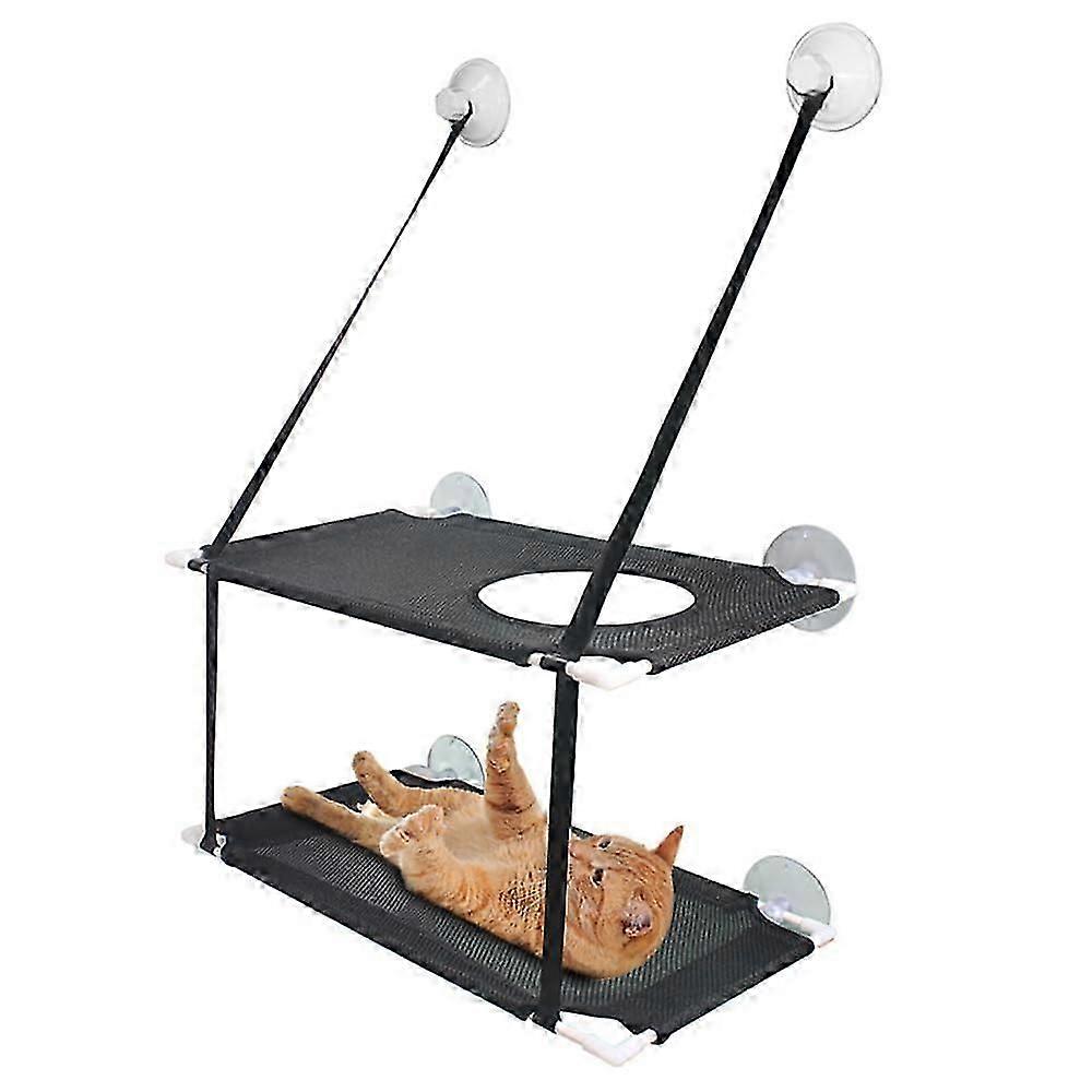 Cat Hammock Window Perch, Safety Cat Climbing Frame, Space-Saving Window Seat, Black Double-Layer Universal Size