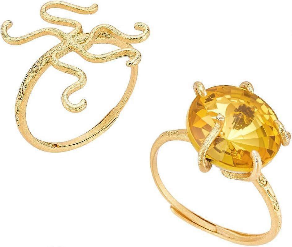 2Pc Claw Ring Blank Adjustable Ring Base Gold Settings with 5 Prong Finger Component 18mm Tray Gemstone Cabochon Setting for DIY Earring Jewelry Makin