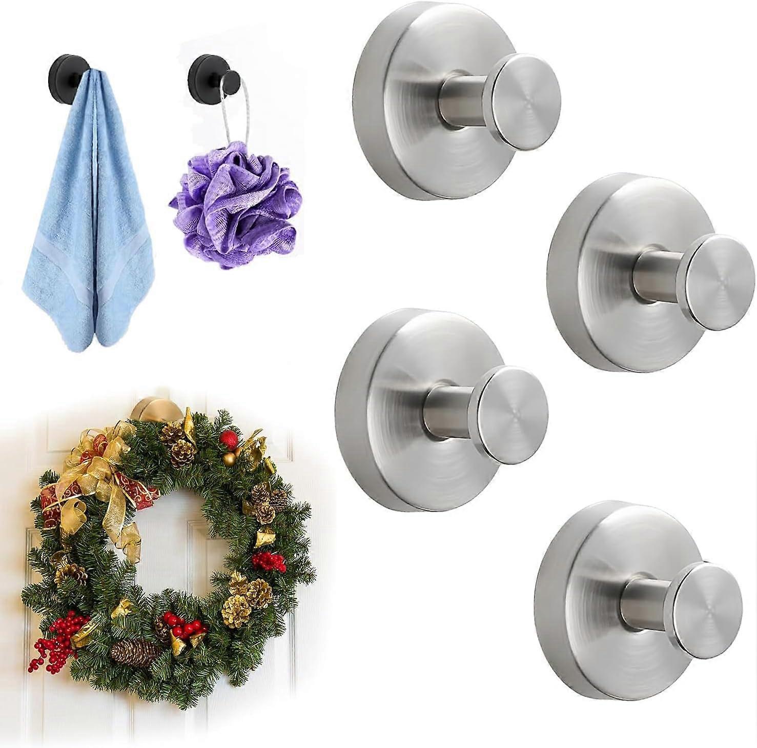 Suction Cup Hooks 4 Pack Strong Grip NoDrill Rustproof Wreath Hooks for Glass Doors Mirrors