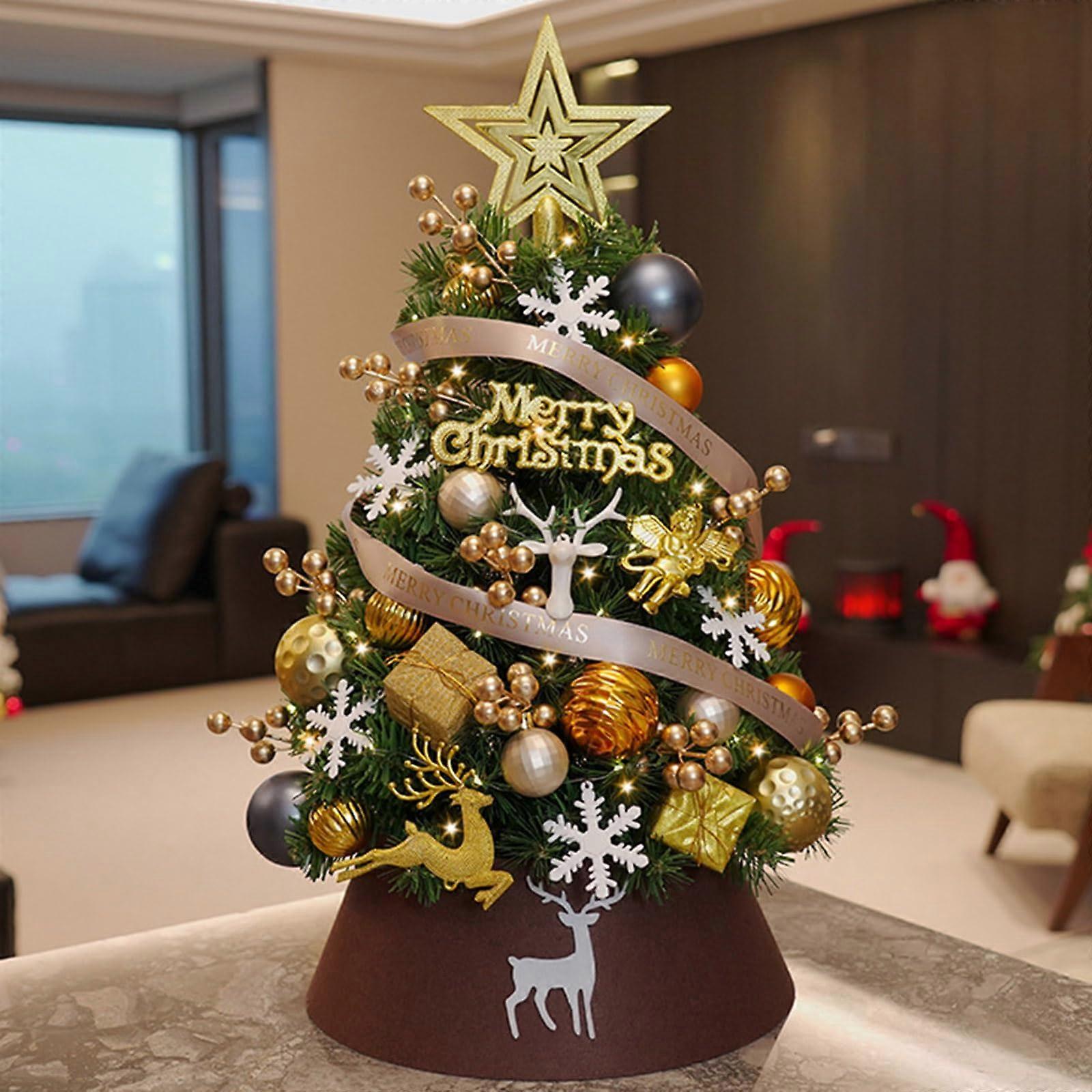 Mini Tabletop Christmas Tree with Battery LED Lights, 20in Artificial Pine with Ornaments for Desk