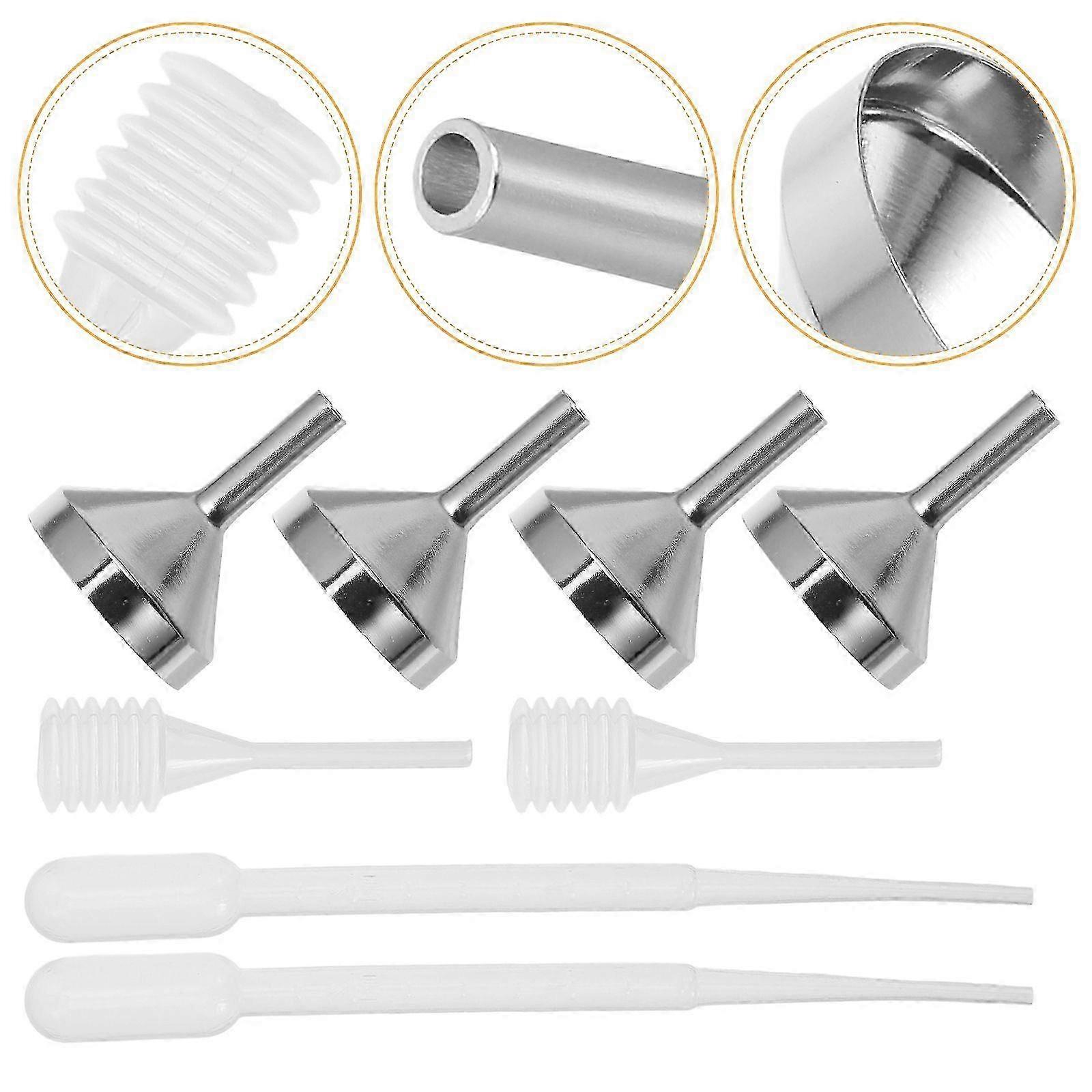 1 مجموعة قمع صغير قمع معدني صغير مع قطارات لملء الزجاجات الصغيرة