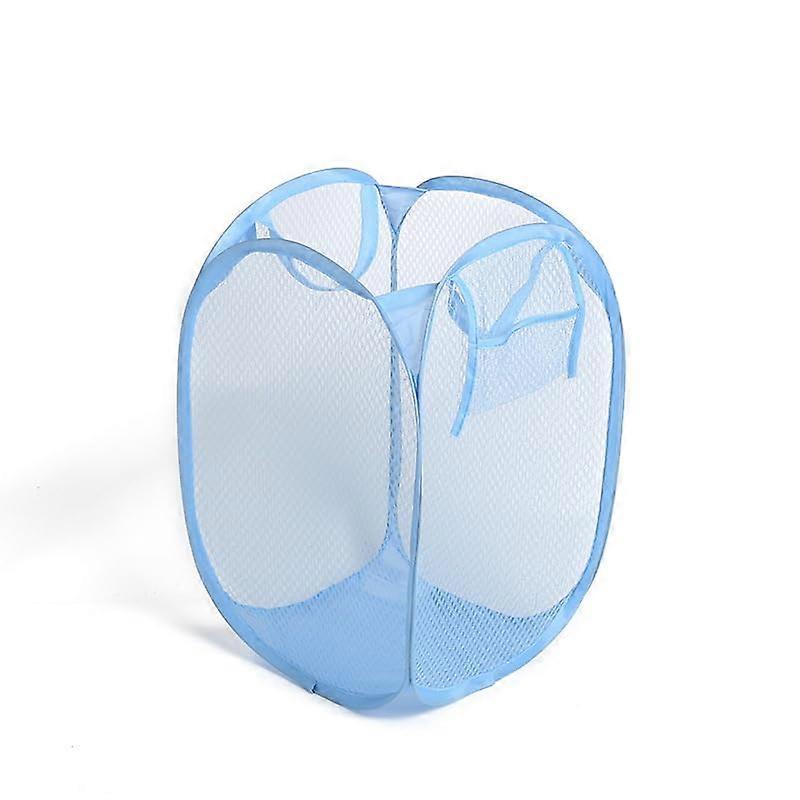 Foldable Pop Up Mesh Laundry Basket Hamper for Clothes and Toys, Light Blue, Large Capacity