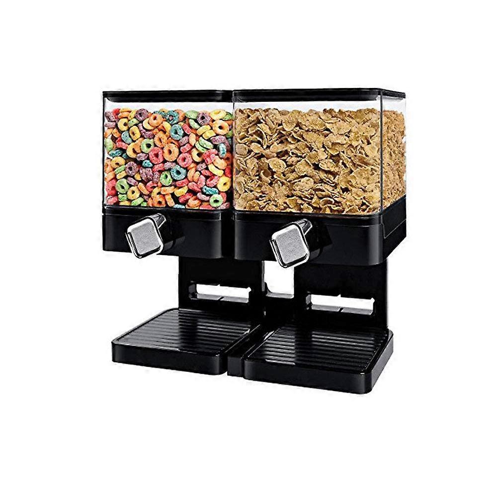 Cereal Dispenser with Dual Control and Detachable Tray for Airtight Dry Food Storage 408 Black