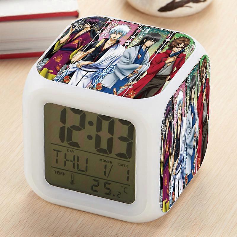 Gintama themed LED seven-color changing desktop square clock creative alarm clock.