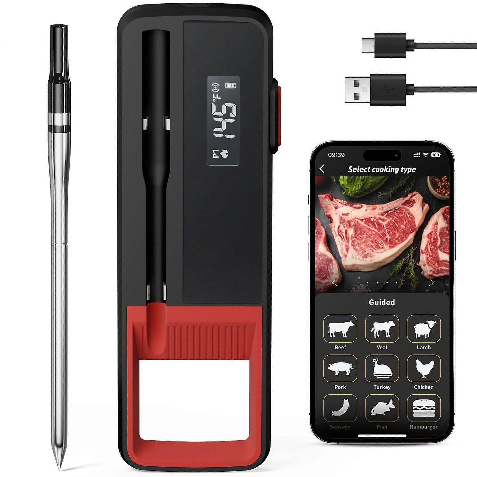 Wireless Meat Thermometer with Long Range Bluetooth, Accurate Dual Sensor for BBQ, Grill, Oven, Smoker