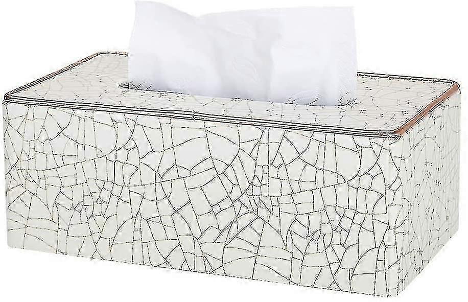 Rectangular Leather Tissue Box (beige - Ice Cracks Pattern)