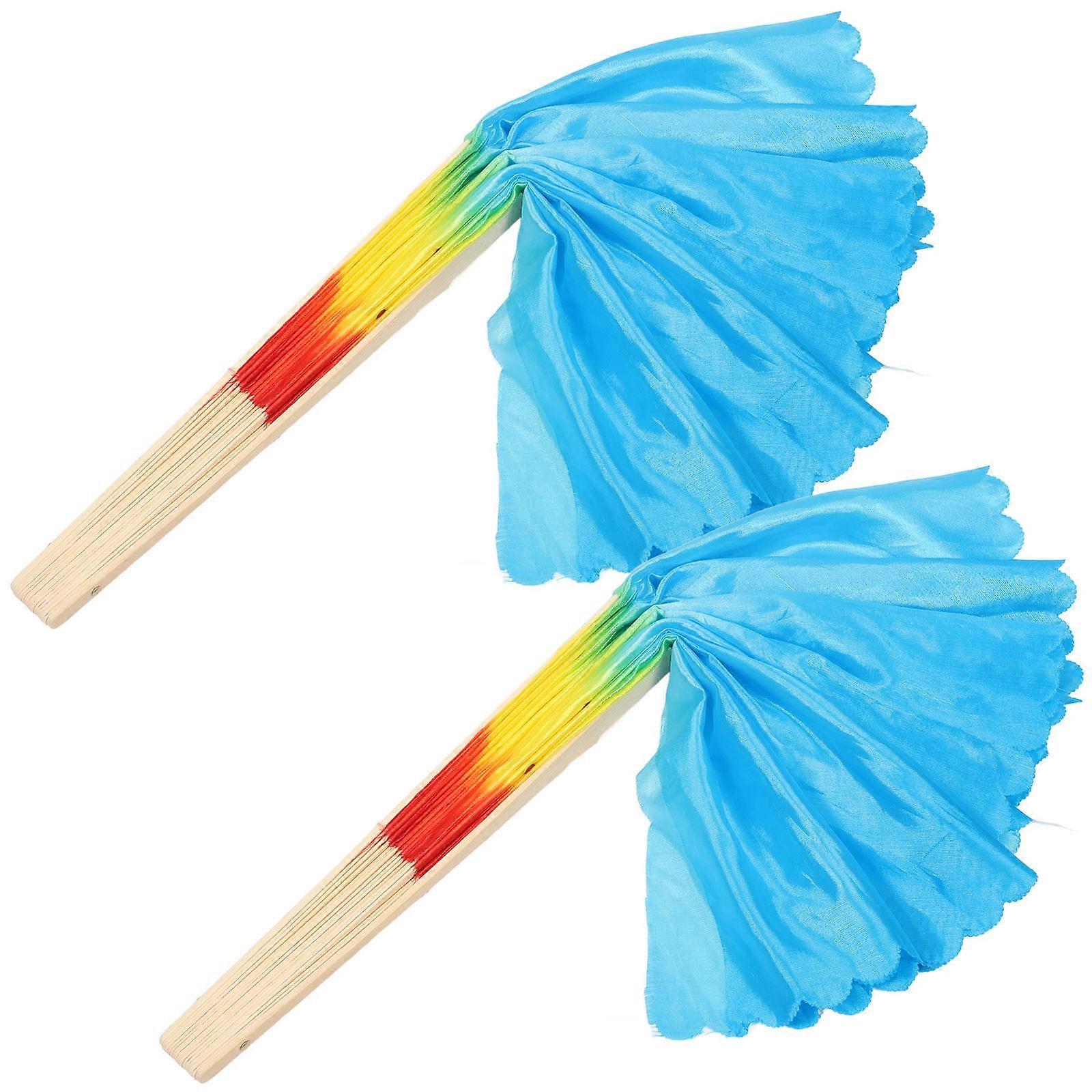 Blue Exercise Hand Fan for Decor 2Pcs Durable Folding Dance Fan