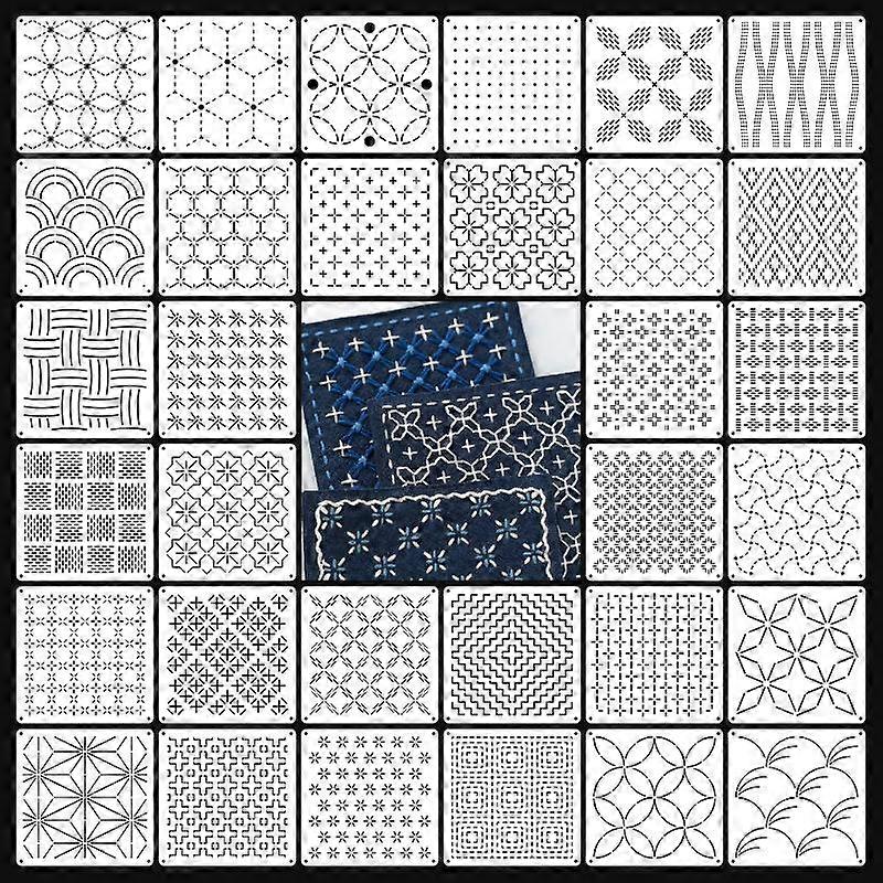 9/32 pochoirs à broder Sashiko géométriques réutilisables en PET pour patchwork et loisirs créatifs. Outils de broderie artisanale.