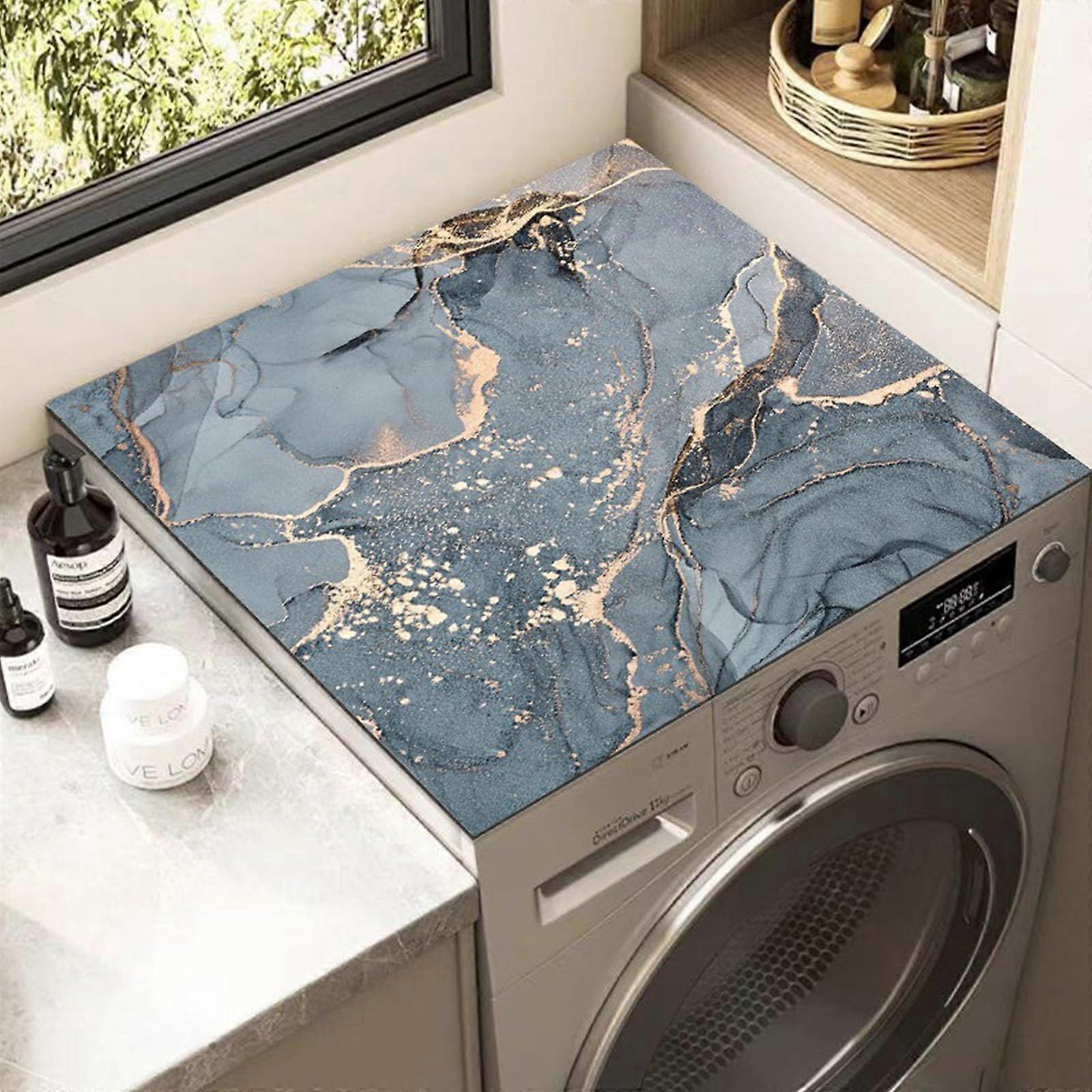 Washing Machine  Cover Marble Pattern Waterproof NonSlip Absorbent Mat 50x60cm Blue