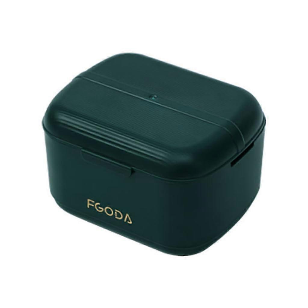 Orthodontic Retainer Case with Strainer for Secure Denture Storage and Easy Cleaning, Green