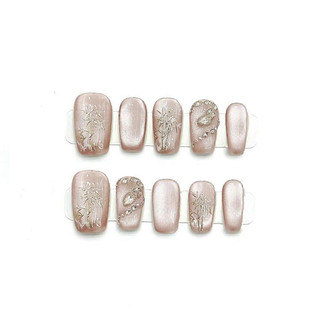 Handmade Flower Press On Nails Kit with Glue, Reusable Acrylic Full Coverage Tips, Glossy Finish