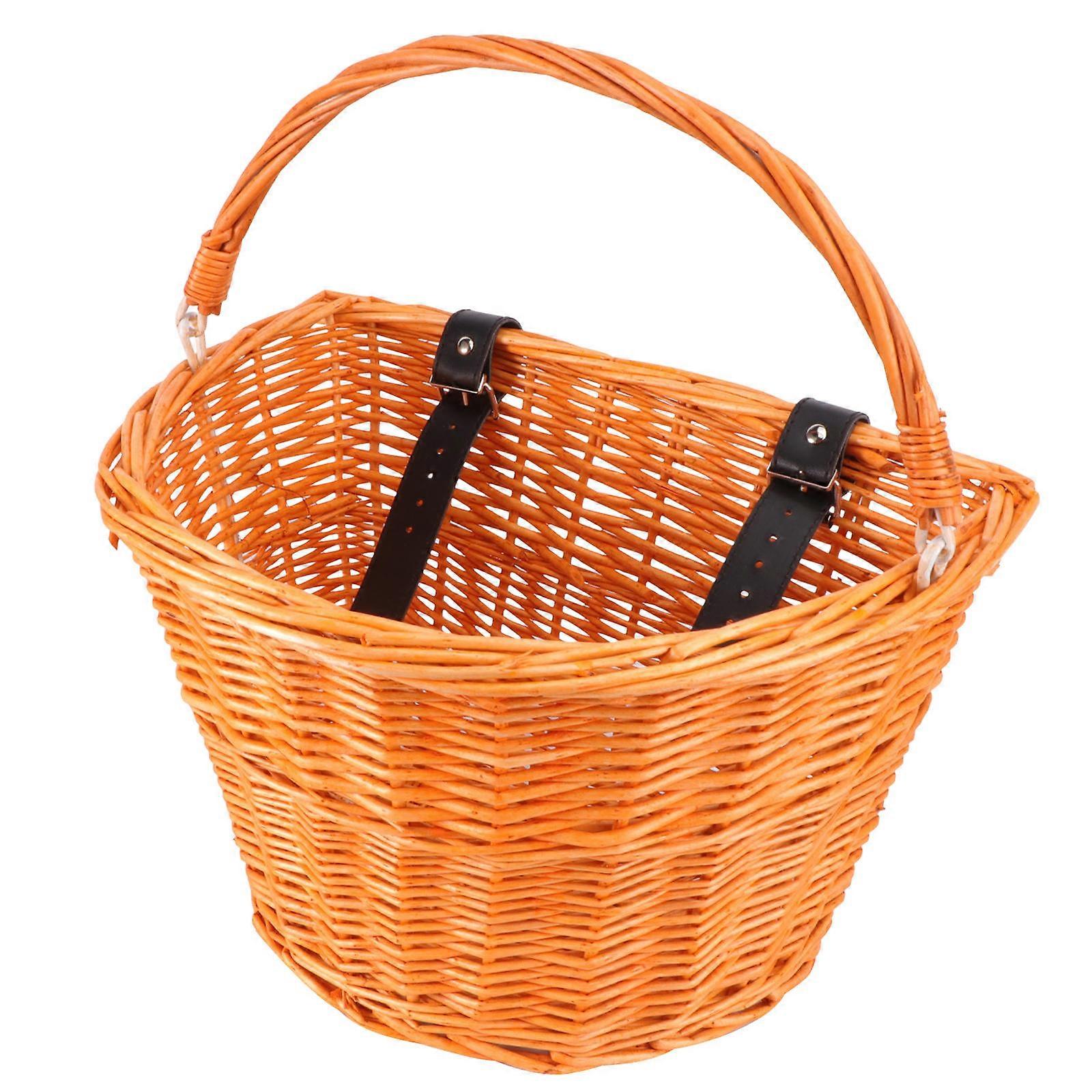 Self-Bicycle Basket Rattan Basket for Front Handlebar