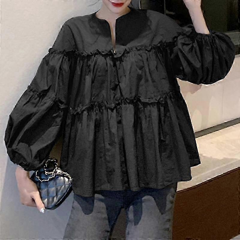 Women's V Neck Puff Sleeve Blouse  Lightweight Breathable  for Spring Summer, Plus Size