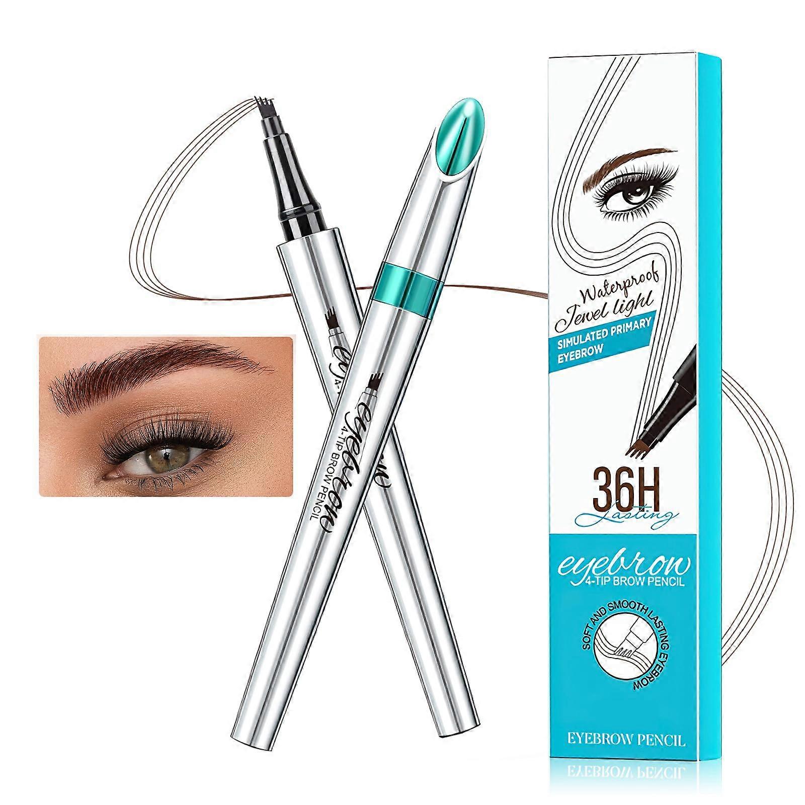 Waterproof Microblading Eyebrow Pencil with Precision Four Tip Microfork, SmudgeProof Dark Brown
