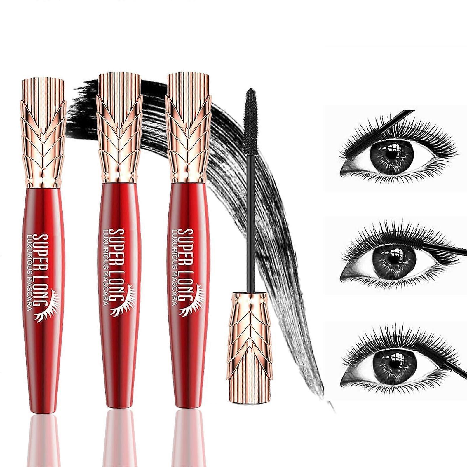 Waterproof 4D Lengthening Mascara 3 Pack with Volumizing SmudgeProof Sweatproof Formula
