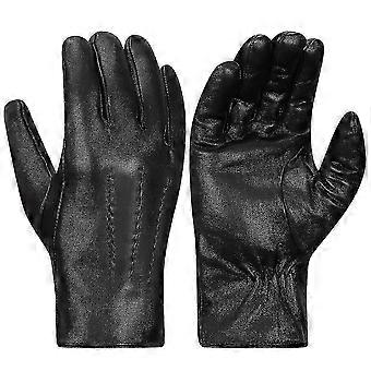 Winter Driving Rabbit Fur Lined Leather Gloves, Warm Insulated Handwear