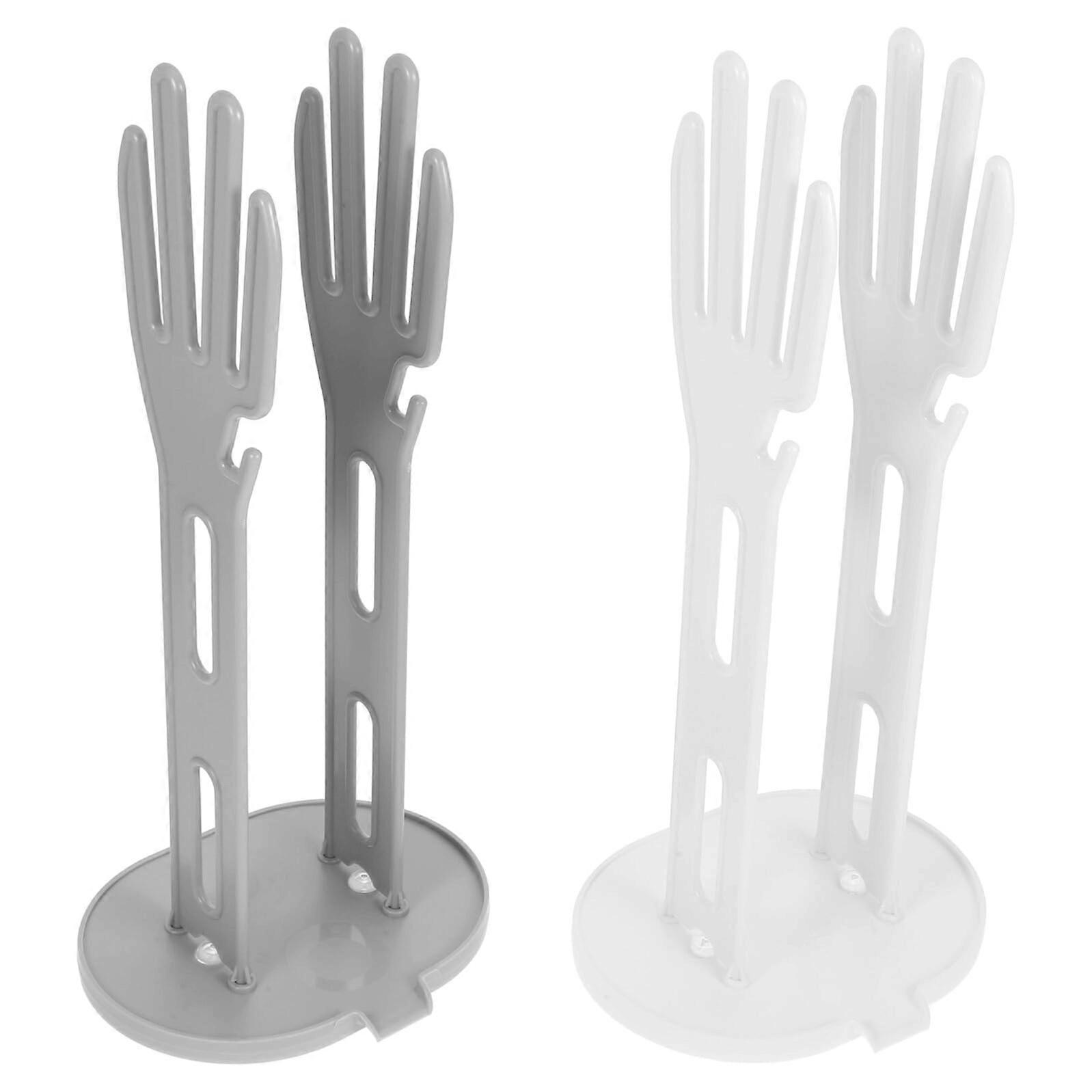 2pcs Kitchen Glove Drying Rack with Drainage Base QuickDrying Towel Holder Stand White and Grey