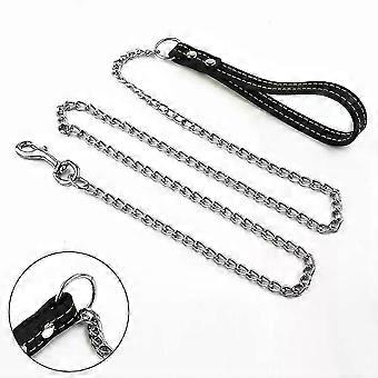 Hundeleine aus Metallkette mit Ledergriff für einfache Kontrolle; geeignet für Hunde, Haustiere, Halsbänder, Geschirre usw.