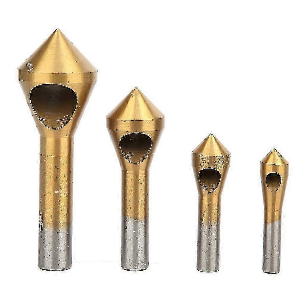 4Pcs Chamfering Device Single Inclined Hole Chamfer Cutter Deburring Drill 90 DegreesGold
