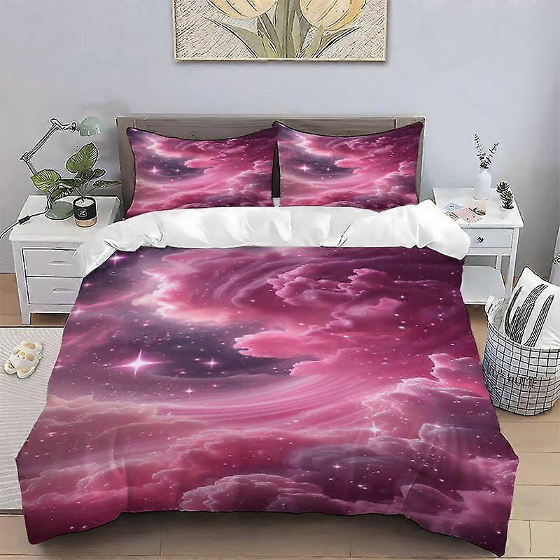 Pink Nebula Pattern Digital Print Bedding Set Polyester Light BeigeFriendly Fabric