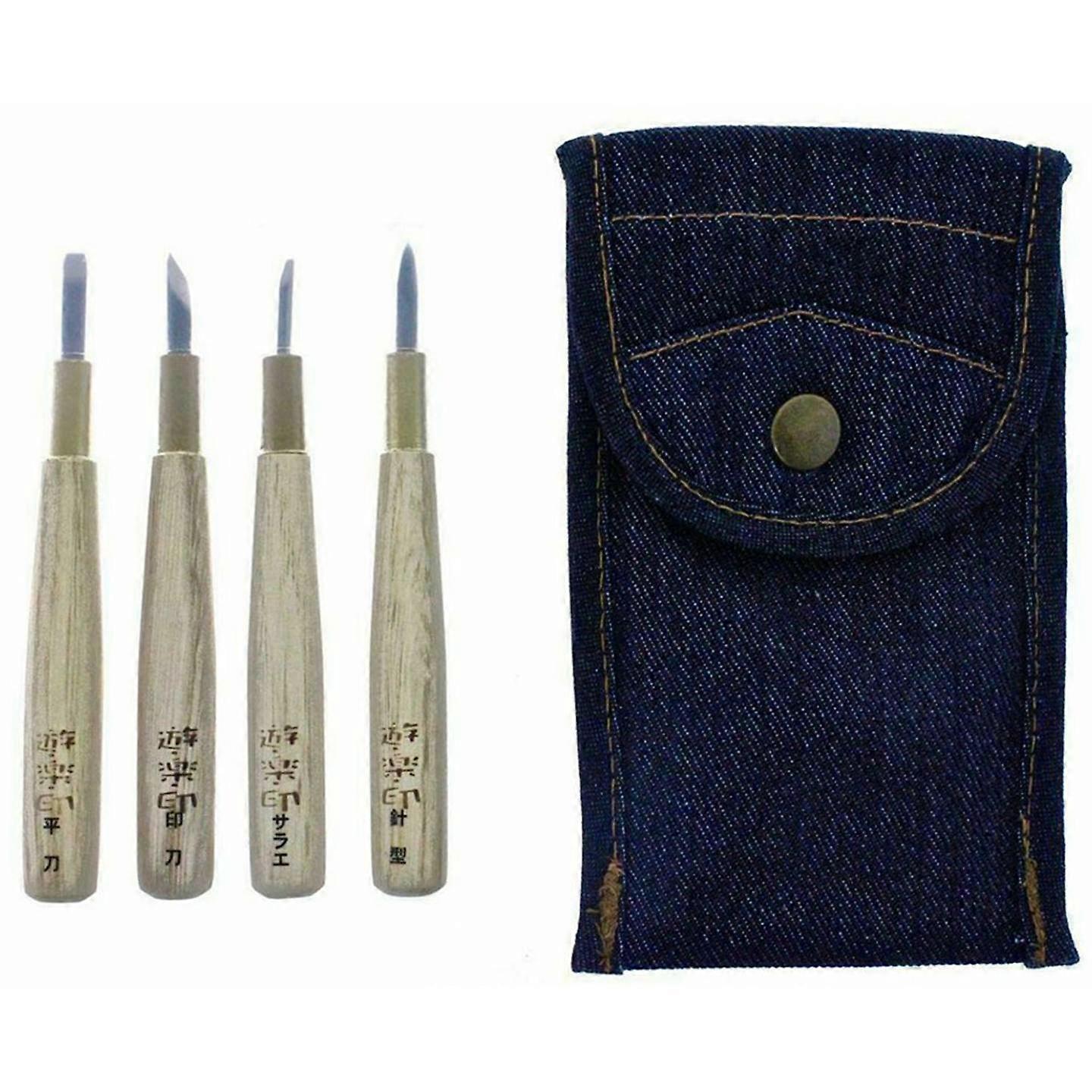 Michihamono Basic 4pcs Set Hanko Stone Carving Tool Kit Engrave & Sculpt Chisel