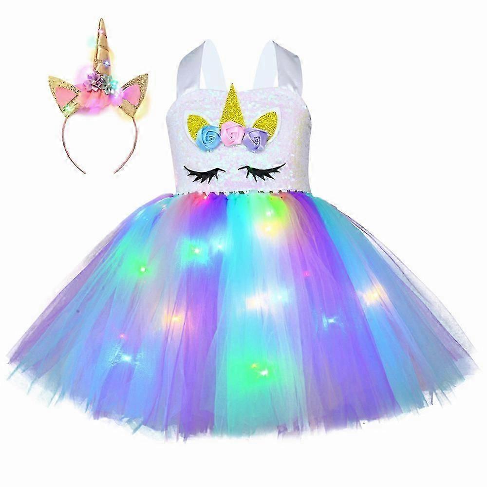Robe Licorne LED pour filles, Costume Rainbow Light-Up