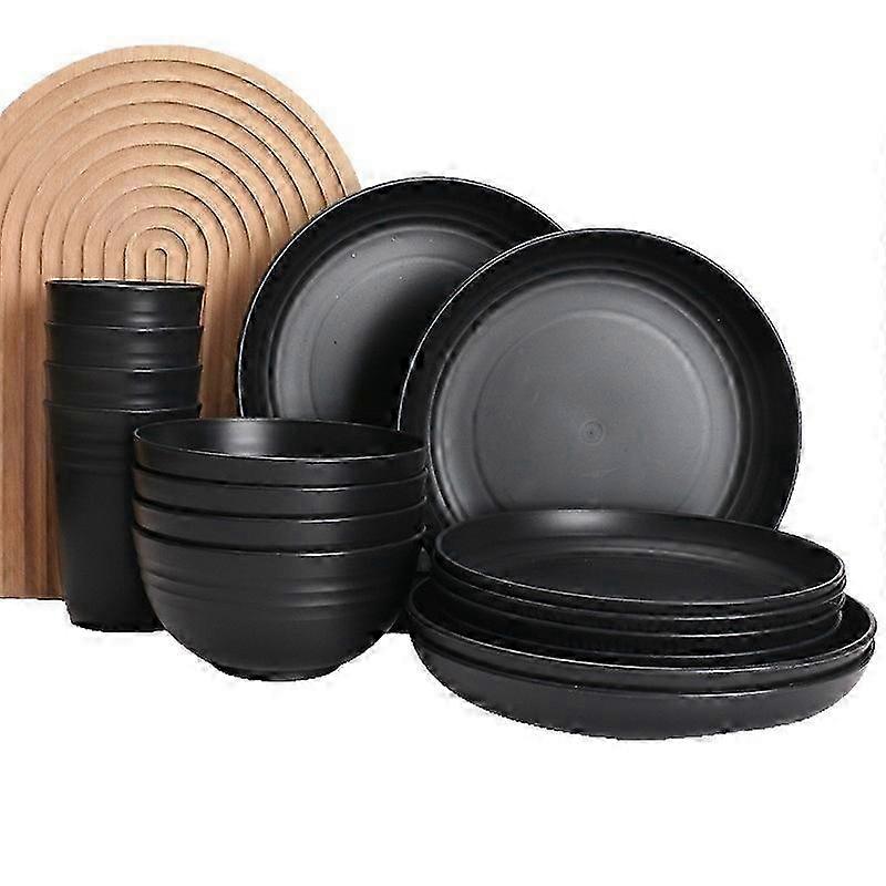 16-Piece PP Dinnerware Set - Microwave Safe, Black