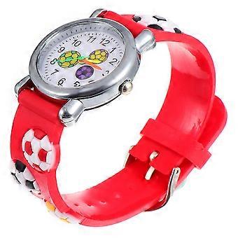 Reloj infantil de fútbol con estampado de dibujos animados, reloj de pulsera para niños, 1 unidad, plástico rojo.