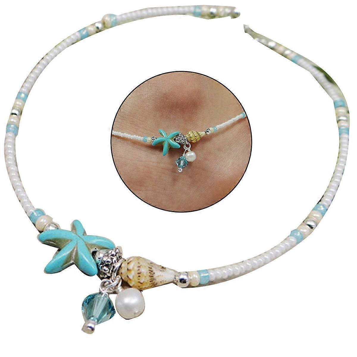 Conch Anklet Handmade Turquoise Beads Chain Silver