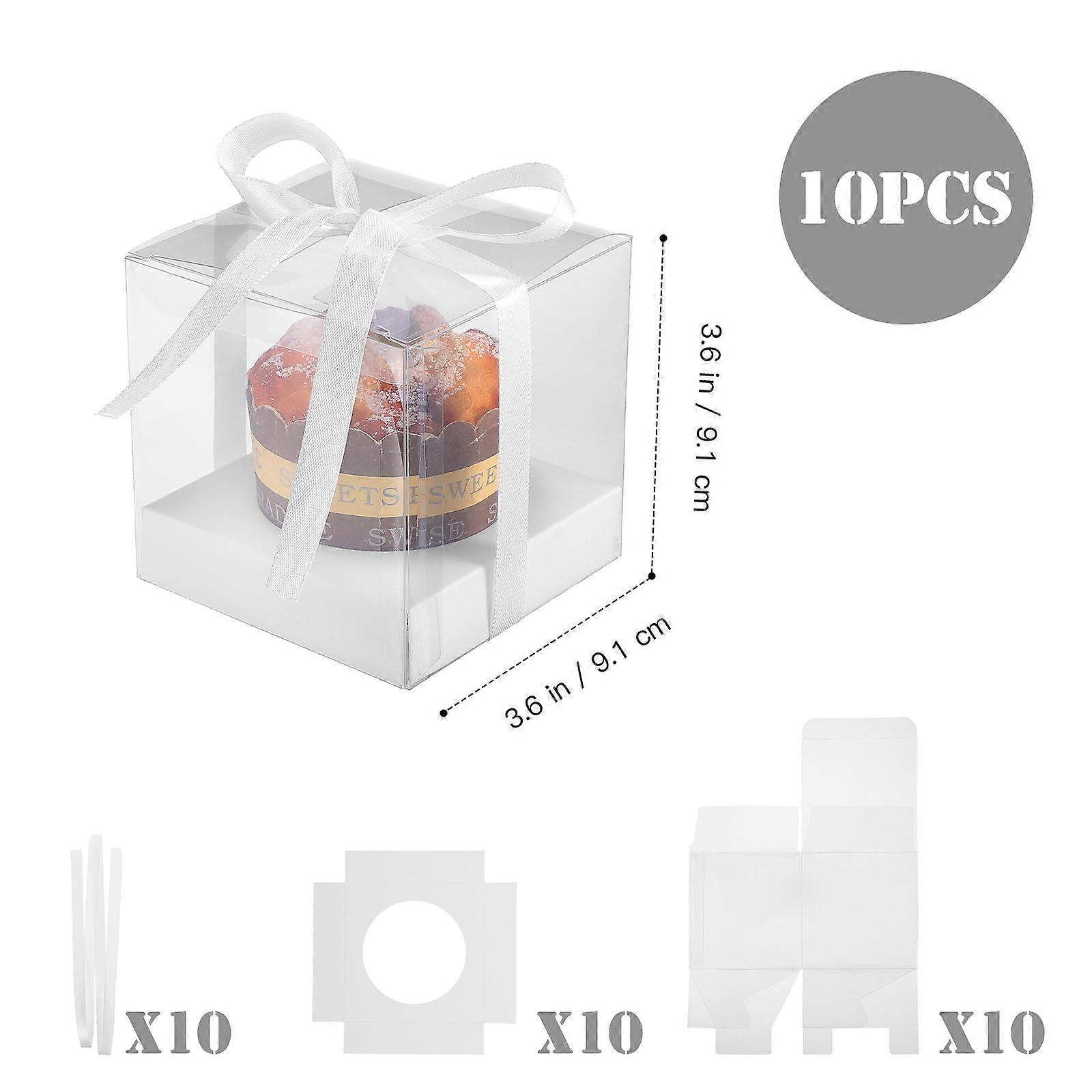 Transparent Cake Boxes PVC Cupcake Packing Boxes for Storage 10Pcs