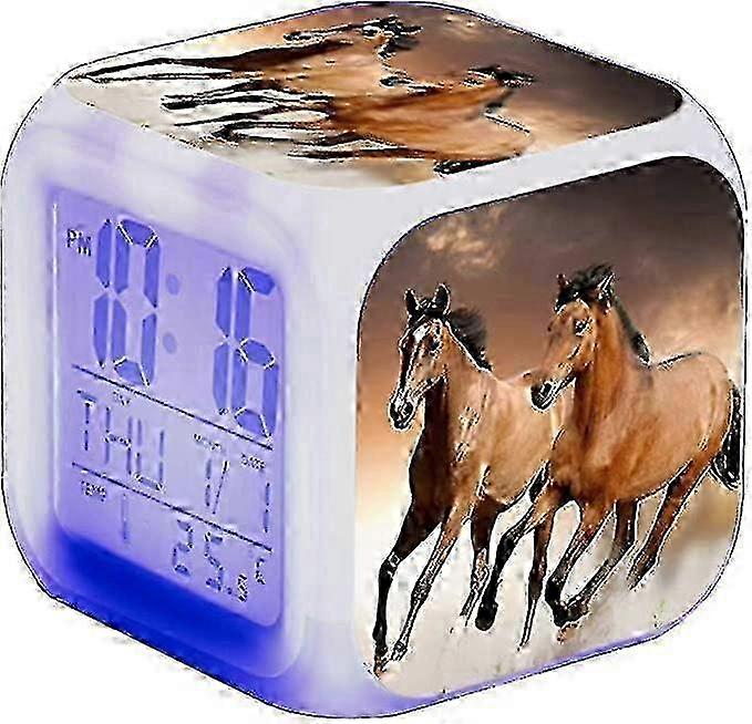 Réveil cheval phosphorescent avec lumière LED pour enfants et adultes - Cadeau d'anniversaire_cdb2