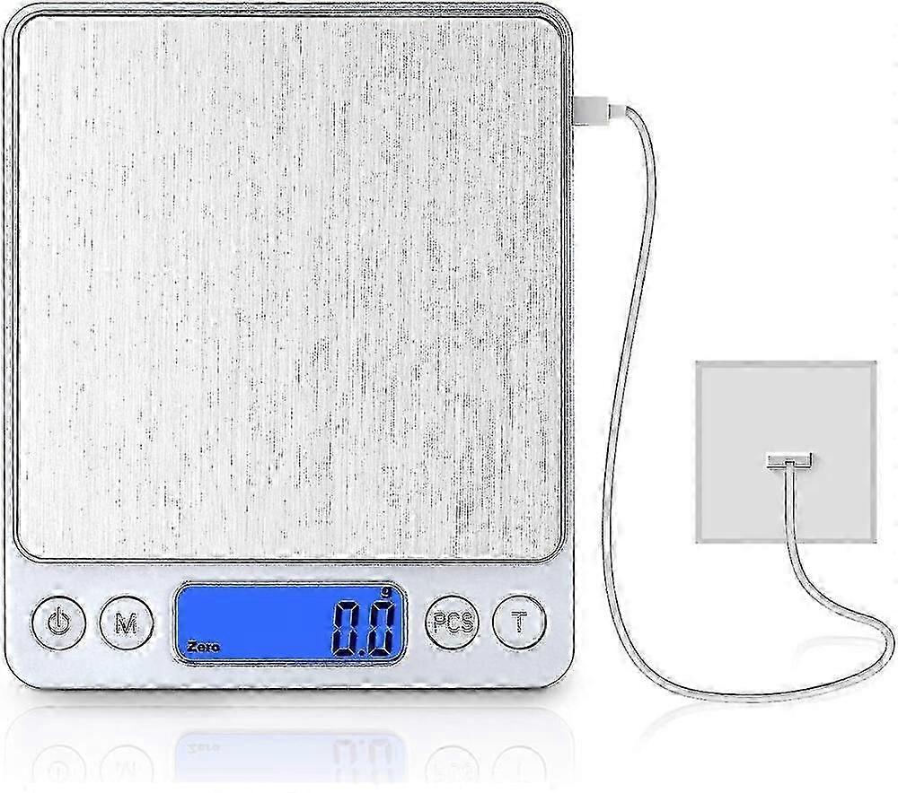 Digital Kitchen Scale with USB Rechargeable, High Precision 0.1g-3000g, LCD Backlit Display, Auto Tare and Unit Conversion for Cooking and Baking